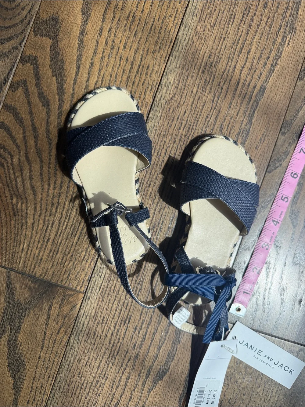 Janie and Jack Navy Braided Espadrille Tie Sandals